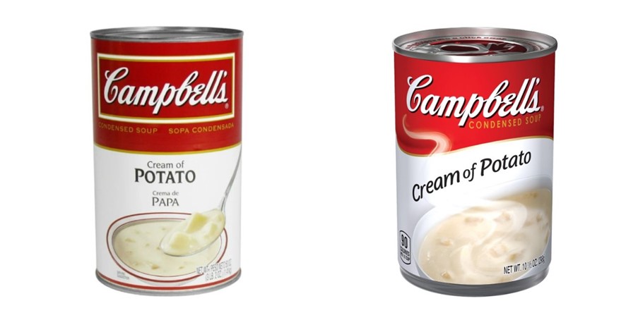 Слева — упаковка супов Campbell's до редизайна, справа — после него