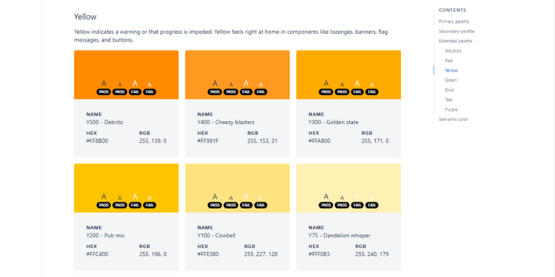 Пример использования желтого цвета в дизайн-системе 