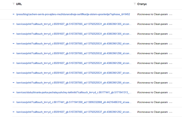 Результат использования директивы Clean-param