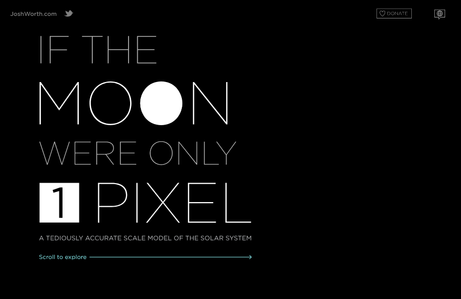 Использование скроллителлинга для визуализации Солнечной системы путём перевода физического пространства в пиксели наJoshWorth.Com