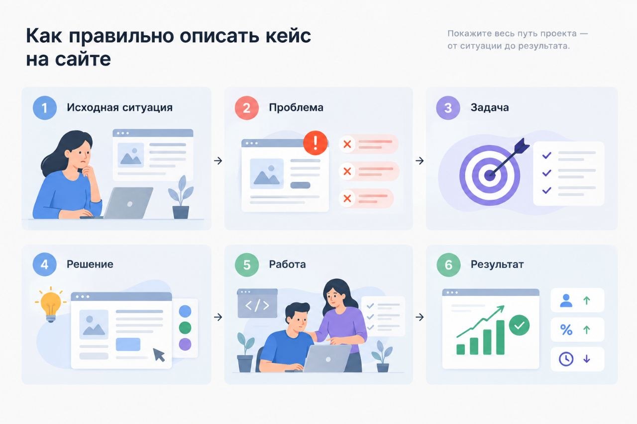 Схема описания кейса от ситуации до итогового результата