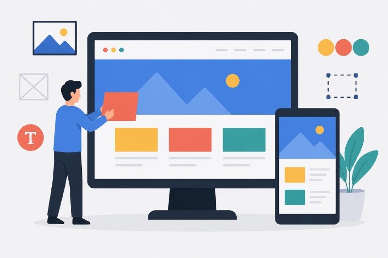 Плоская иллюстрация сайта на мониторе, планшете и смартфоне