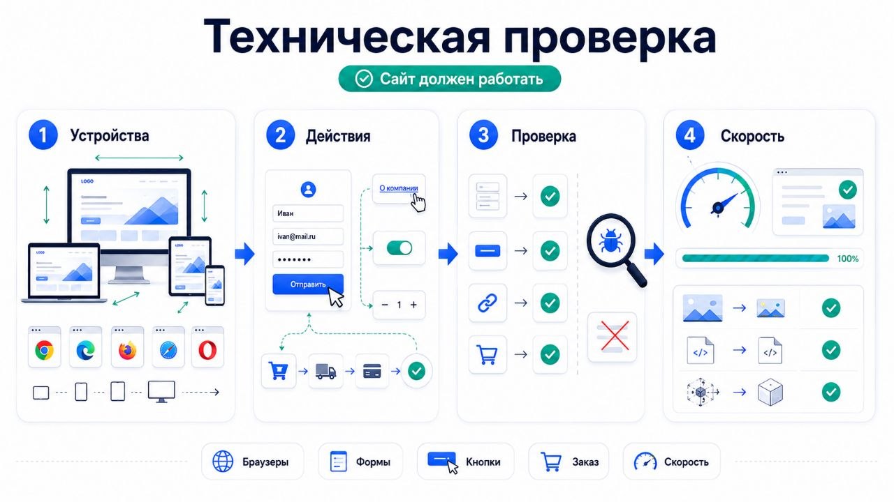 Тестирование адаптивности, форм, ссылок и скорости