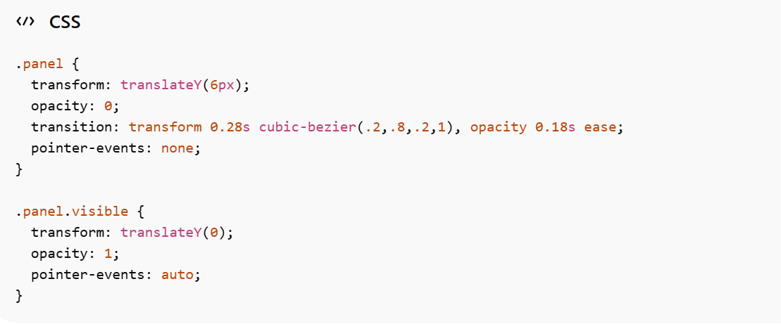 Код для анимации появления или скрытия с opacity + transform  