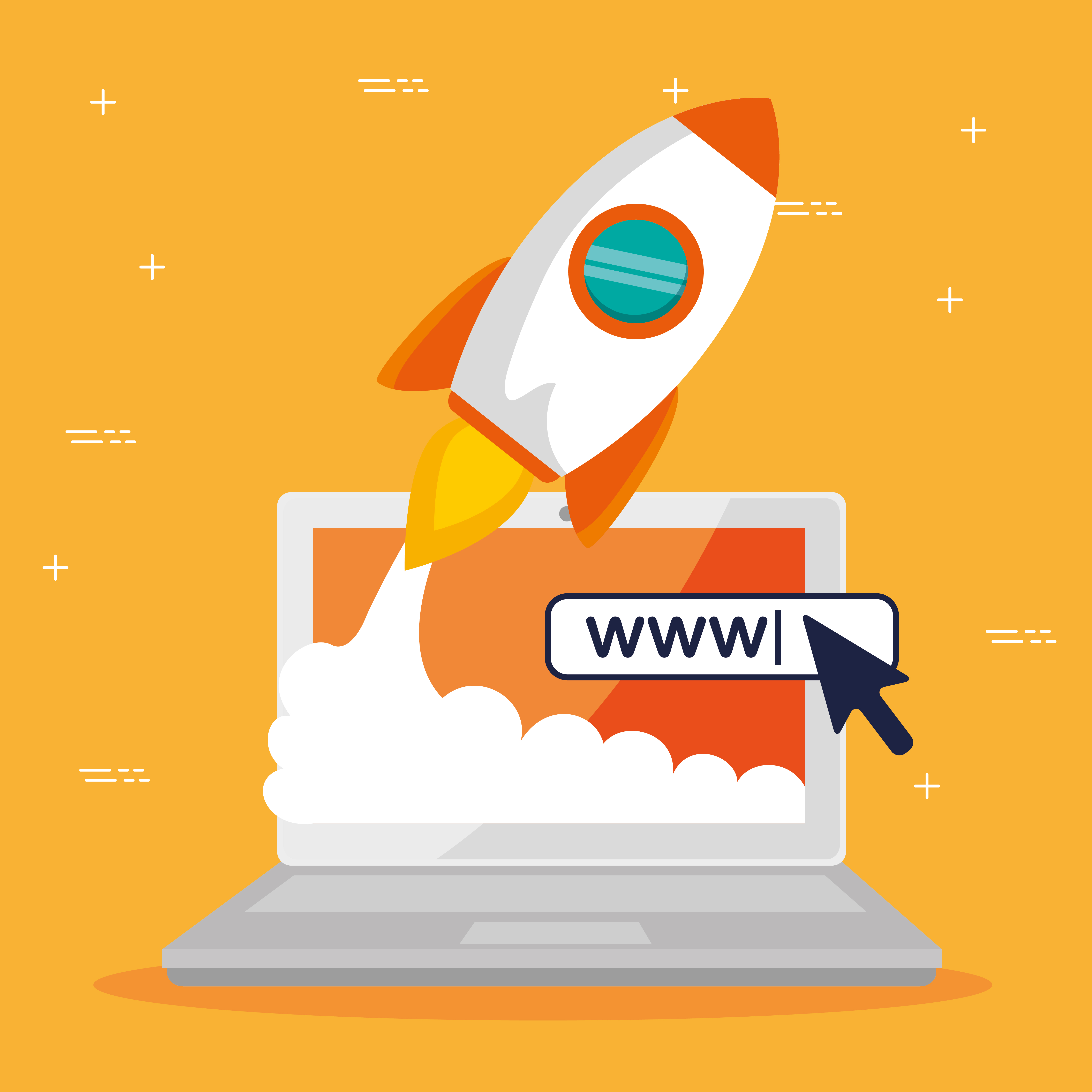Ракета взлетает с ноутбука: быстрый запуск сайта для бизнеса